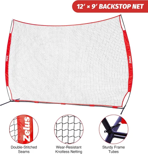 Vista 3 de Red de barrera de 12x9 pies / 16x10 pies, barrera para deportes de pelota, red de práctica para béisbol, sóftbol, lacrosse, fútbol, baloncesto y más