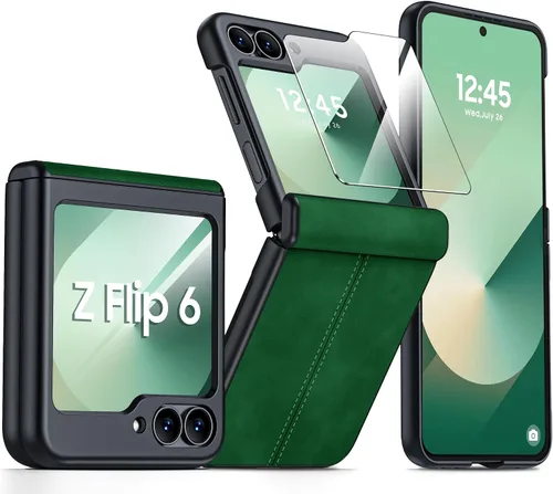Vista 66 de para Samsung Galaxy Z Flip 7 Funda con protección de bisagras y protector de pantalla incorporado, funda de cuero mate de policarbonato ultradelgada