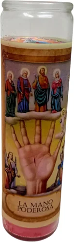Vista 3 de Un perfumado Veladora,La Mano poderosa, Vaso Grande 14 oz veladora novenaria con poderosa oración al reverso (Inglés)