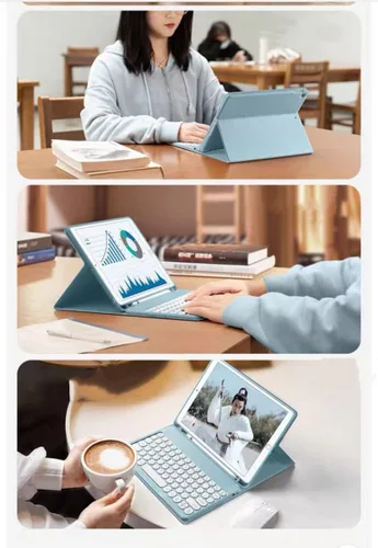 Vista 7 de Funda de teclado con mouse para Galaxy Tab S10 Plus/S9 FE Plus/S9 Plus 12.4" Slim Candy Color Round Key Magnetic Detachable Wireless Bluetooth