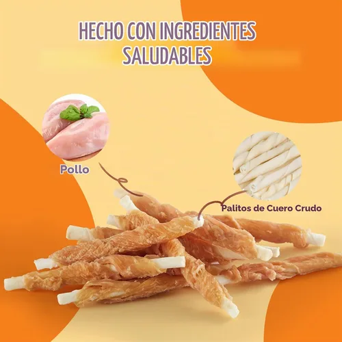 Vista 2 de Jungle Calling Golosinas para perros, palitos de cuero crudo envueltos en pollo para perros, deliciosas y nutritivas golosinas de recompensa