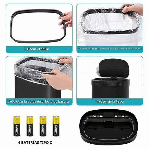 Vista 6 de Basurero automático de 13 galones para cocina con tapa, bote de basura sin contacto con sensor de movimiento - higiénico, control de olores