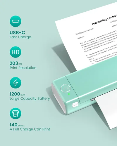 Vista 2 de Phomemo M08F - Impresora térmica portátil y funda, impresoras térmicas inalámbricas sin tinta Bluetooth para viajes y oficina, compatible