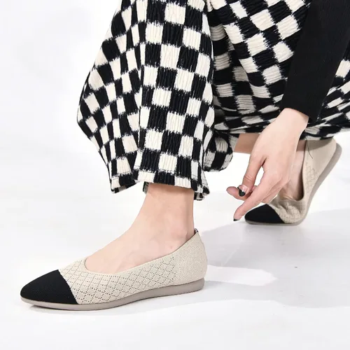 Vista 2 de Buyrew Zapatos planos de ballet con punta puntiaguda para mujer, zapatos de vestir de punto, cuña baja, soporte de arco, caminar, oficina, negocios