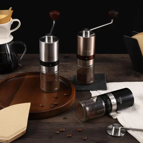 Vista 9 de VEVOK CHEF Molinillo de Café Manual Molinillo de Café de Mano 6 Configuraciones Ajustables Externas Acero Inoxidable Rebaba Cónica Molino de Café