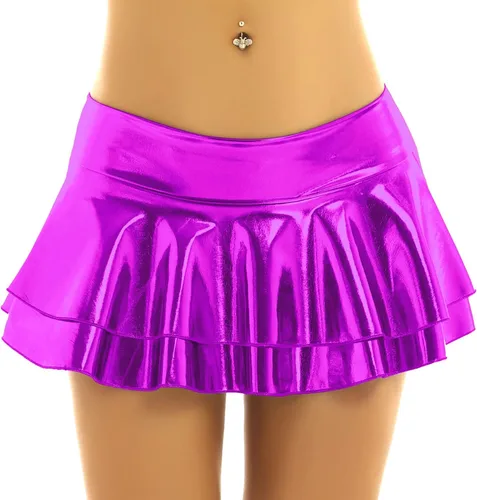 Vista 4 de Falda metálica de látex para mujer, falda plisada sexy para patinadora