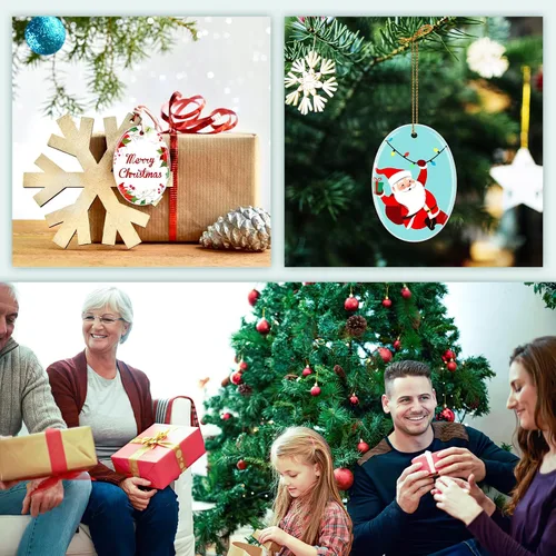 Vista 6 de Adornos de Navidad Personalizados 2025 de Cerámica con Imagen y Texto Personalizados, Ornamento Colgante, Decoraciones Personalizadas para Árbol