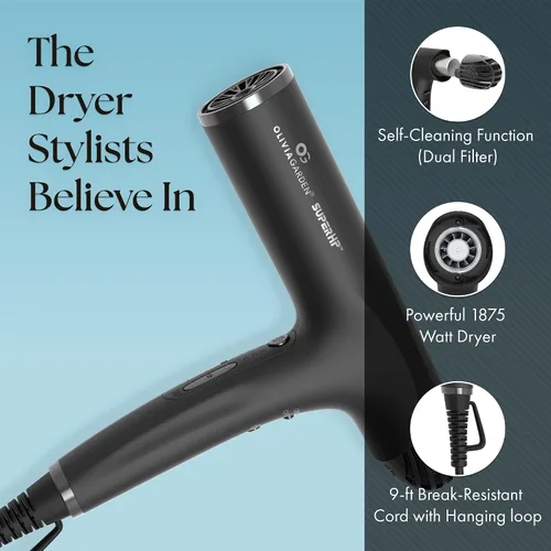 Vista 3 de Olivia Garden Secador de pelo profesional SuperHP de 1875 W para todo tipo de cabello, secador de pelo silencioso y de secado rápido, potente