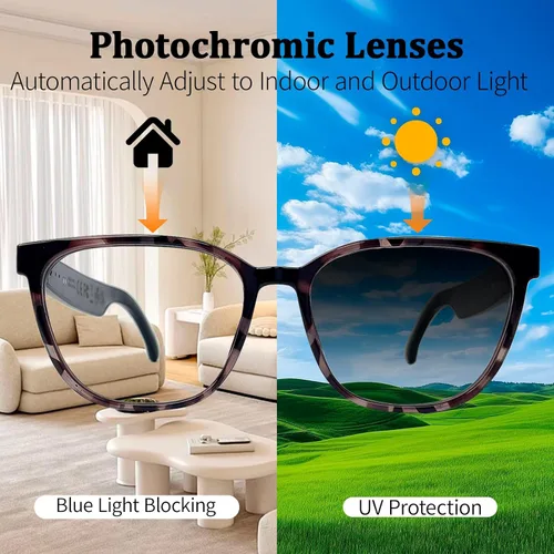 Vista 7 de Lentes inteligentes AI con traducción en tiempo real y asistente de voz, lentes de sol Bluetooth con llamadas de cancelación de ruido, música