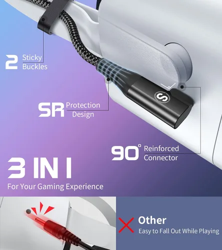 Vista 3 de Sweguard Cable VR Link de 16 pies compatible con Oculus Quest 2 USB 32 Gen 1 USB A a USB C cable con transferencia de datos de alta velocidad de 5