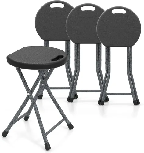 Vista 12 de GYMAX Taburete plegable, taburete de bar plegable portátil de 18 pulgadas con asa y marco de acero, 330 libras, resistente, plegable, ligera, silla