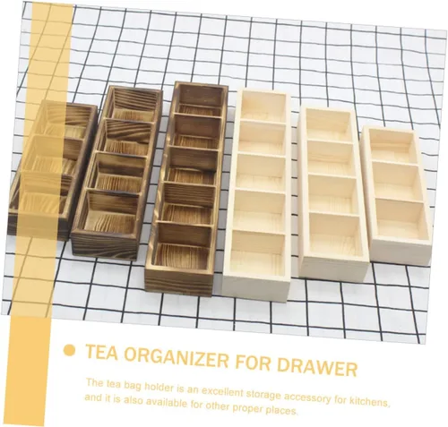 Vista 6 de 3 Compartment Wooden Tea Bag Organizer Holder for Countertop Storage