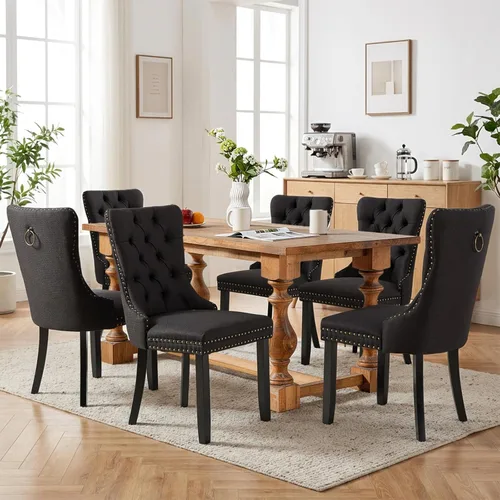 Vista 96 de SoarFlash Juego de 2 sillas de comedor de terciopelo, silla lateral de respaldo alto, silla lateral moderna tapizada de alta gama con botones Beige