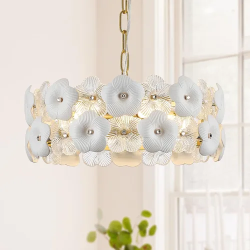 Vista 18 de Lámpara colgante de cristal dorado, paquete de 1 lámpara colgante de techo pequeña con flores modernas, 1 luz para cocina, isla, fregadero, comedor