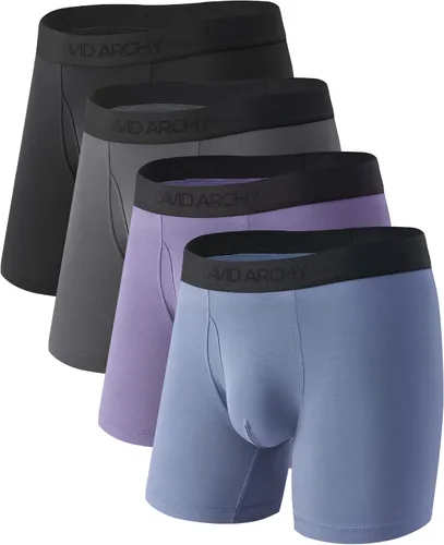 Vista 7 de DAVID ARCHY Calzoncillos tipo bóxer de rayón de bambú para hombre, cintura ancha de 1.5 pulgadas de ancho que no se suben con bolsa extendida