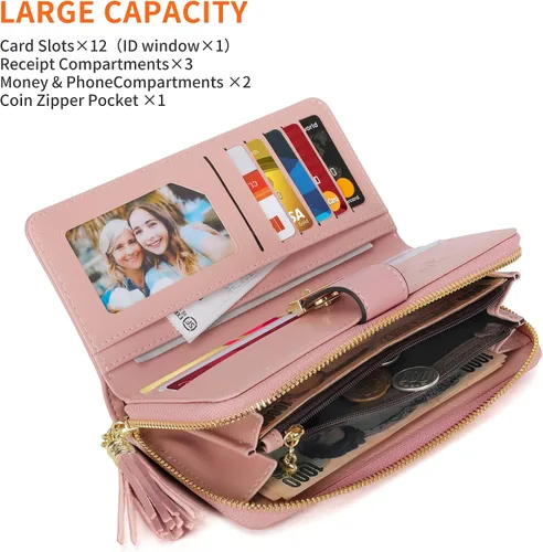 Vista 4 de Carteras RFID para mujer con múltiples ranuras para tarjetas y compartimento para teléfono celular