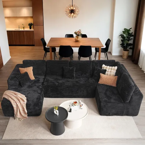 Vista 14 de ovios Sofá seccional en forma de nube para sala de estar, sofá modular de terciopelo mullido, sin necesidad de montaje, juego de sofás grandes