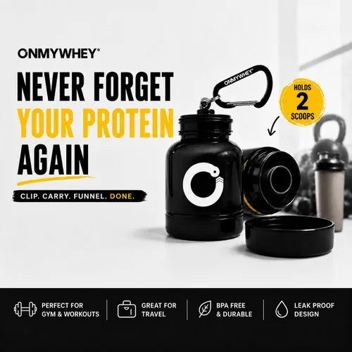 Vista 3 de OnMyWhey - Llavero de embudo de proteína en polvo y suplemento, contenedor portátil para el gimnasio, entrenamientos, fitness y viajes - Aprobado