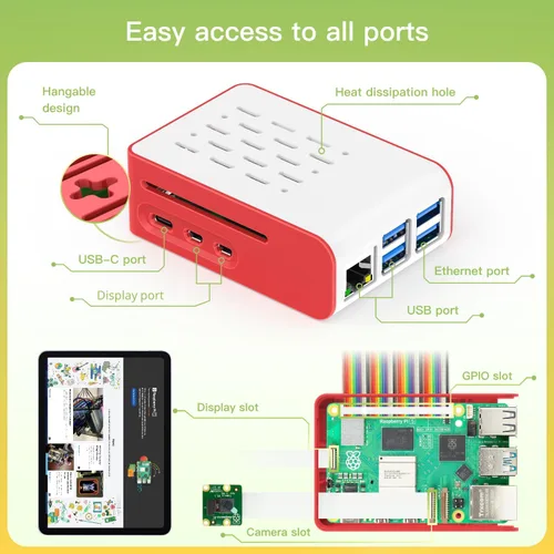 Vista 3 de Kit básico de iRasptek para Raspberry Pi 5 RAM 4GB con carcasa Pi 5 y refrigerador activo