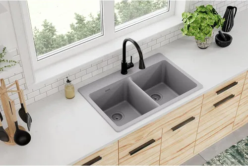 Vista 2 de Elkay Quartz Classic ELG3322GS0 Greystone - Fregadero de montaje superior con doble cuenco Piedra gris