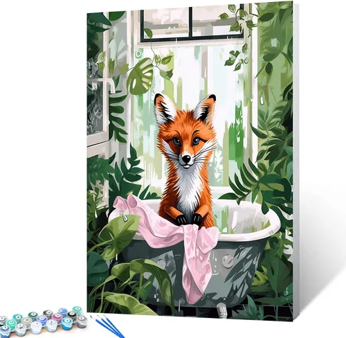 Vista 27 de Pintura por números para adultos, baño, animales, bricolaje, pintura al óleo digital, pintura acrílica, cebra, arte de pared, hojas verdes, bañera