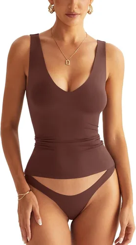 Vista 24 de EasyGala Camisetas sin mangas con cuello en V para mujer, con doble forro, básicas, ajustadas, para verano, para salir, Y2K, a la moda Negro