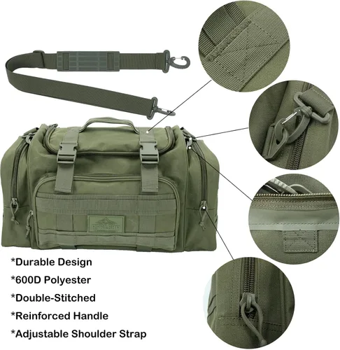 Vista 7 de APRILBAY AB Tactical Series Duffle Bag Gym Travel Senderismo y Trekking Bolsa de deportes Bolsa de caza y pesca, Verde oscuro, Bolsa de lona