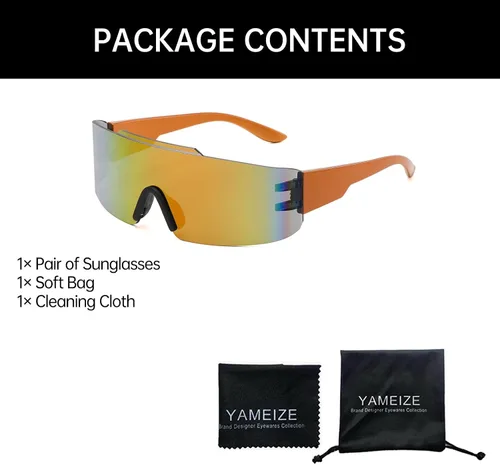 Vista 6 de YAMEIZE Gafas de sol envolventes de una pieza, protección futurista sin montura con protección UV, gafas de sol deportivas para mujeres y hombres