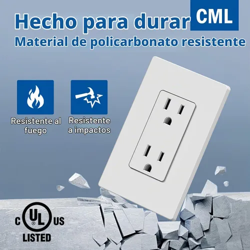 Vista 3 de CML - Toma de corriente decorativa de 15 amperios, paquete de 20 tomas de corriente estándar con placa de pared sin tornillos, resistente a