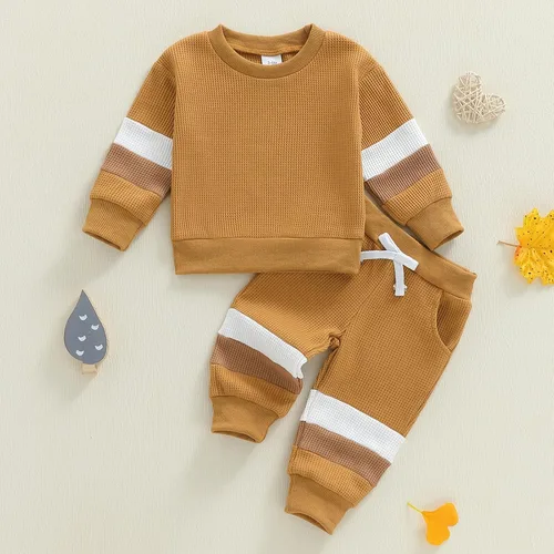 Vista 34 de Kuriozud Conjunto de 2 piezas de sudadera con cuello redondo y pantalones deportivos para niños pequeños para otoño e invierno