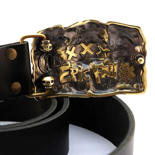 Vista 3 de Leather belt with brass buckle Angry Skulls Handmade Brass Belt Buckle with Fun buckle, Buckle with Cartoon heroes, Birds belt buckle, belt buckle