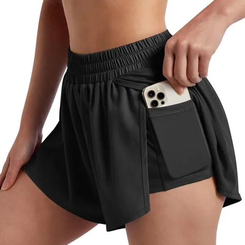 Vista 3 de SUUKSESS Pantalones cortos deportivos Aero para mujer, con abertura lateral, de secado rápido