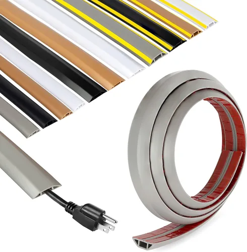 Vista 18 de Rubber Bond Protector de cable de piso - Cubiertas de cable autoadhesivas fuertes para cables - Cubiertas de cable de extensión de perfil bajo