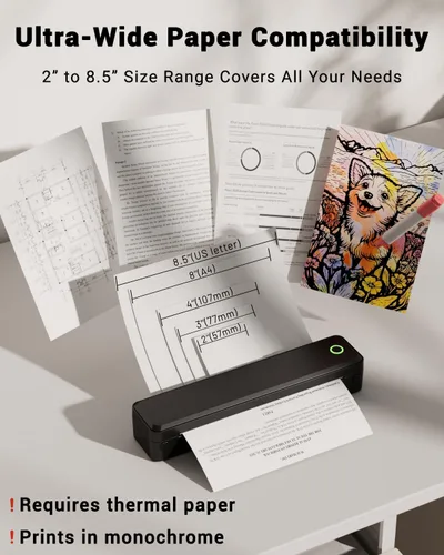 Vista 4 de Labeer Portable Thermal Printer, Wireless Bluetooth Inkless Printer Black