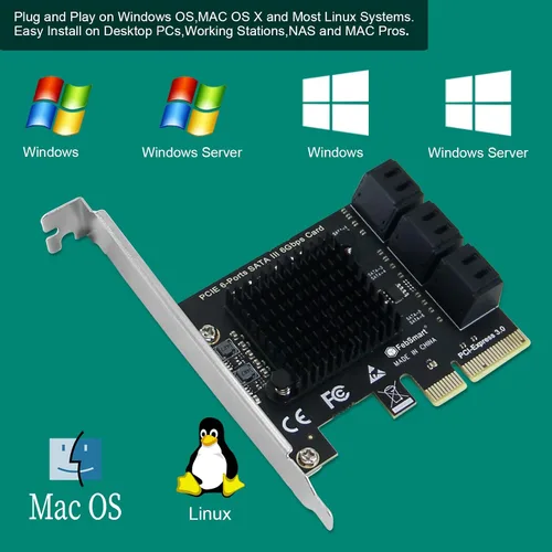 Vista 5 de Tarjeta de expansión PCIE a 6 puertos 6Gbps de velocidad máxima SATA III para PC de escritorio, Plug and Play en sistema Windows OS MAC OS Linux