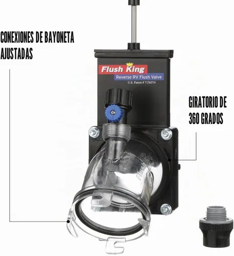 Vista 5 de Válvula de descarga Valterra F02-4350 RV inversa Clear body shows when water runs clean, anti-siphon backflow preventer, 360 degree swivel bayonet