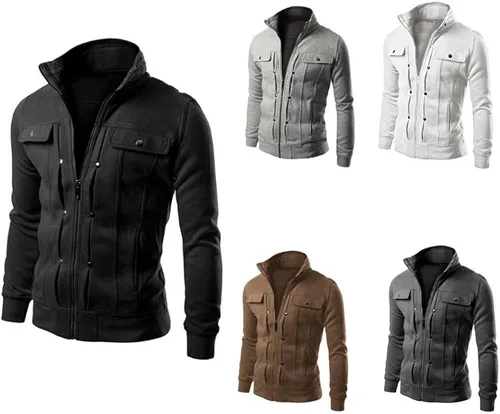 Vista 2 de WENKOMG1 Chaqueta deportiva de motocicleta para hombre, chaqueta casual de manga larga, chaqueta de primavera de color sólido, chaquetas