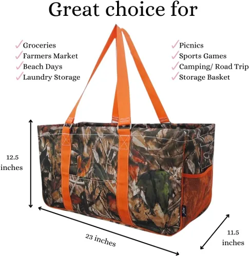Vista 414 de NGIL Bolsa de comestibles reutilizable extra grande plegable de gran tamaño para comestibles, almacenamiento, picnic, playa, Estampado