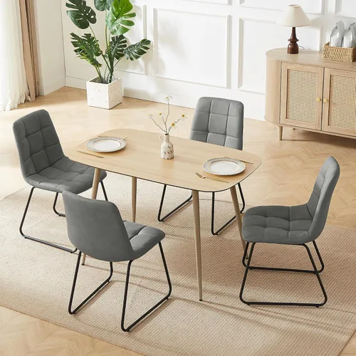 Vista 43 de HIPIHOM Mesa de comedor moderna de granja de 47.2 pulgadas, mesa de comedor rectangular de madera con patas de metal para 4 personas para comedor