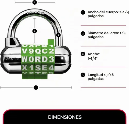 Vista 6 de Master Lock 1534D Candado para casillero, establece tu propia palabra de combinación, paquete de 1, colores surtidos