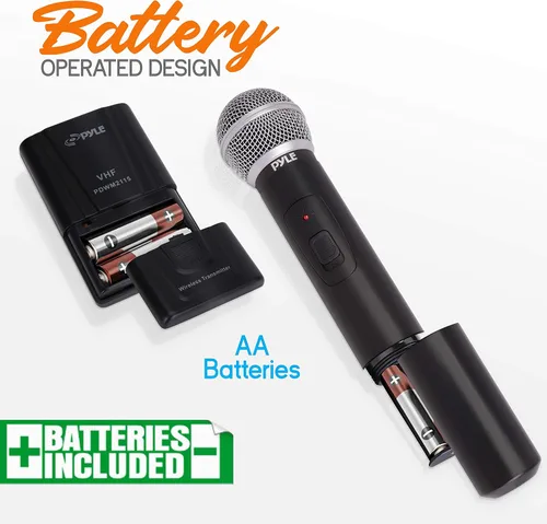 Vista 2 de Pyle sistema de micrófono inalámbrico con transmisor de petaca, de mano, micrófono de solapa y micrófonos con audífonos