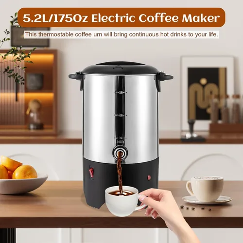 Vista 2 de Urna de café, cafetera eléctrica de 5.2L/175 onzas con control de botón de encendido y apagado fácil, calentamiento rápido de 1000 W que hace hasta