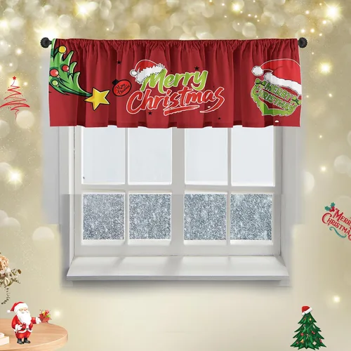 Vista 3 de Cenefas de cortina de cocina de Navidad, Navidad, invierno, cenefas pequeñas con bolsillo para barra, decoración de cortinas cortas de Navidad