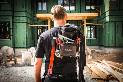Vista 2 de Hultafors Work Gear HT5433 Carpenter's - Bolsa de cuero resistente para uñas y herramientas, bolsillos frontales con doble fuelle