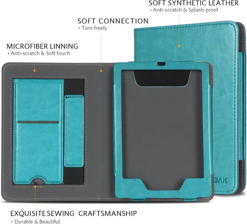 Vista 4 de CoBak Funda para Ereader – Funda de piel sintética duradera con encendido automático, ranura para tarjetas, función de correa de mano – Compatible