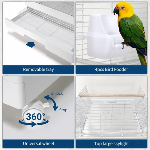 Vista 4 de GarveeHome Jaula para pájaros pequeña con ruedas, jaula para periquitos, canarios, tortolitos, cuáquero pequeño, cacatúas, periquitos, mejillas