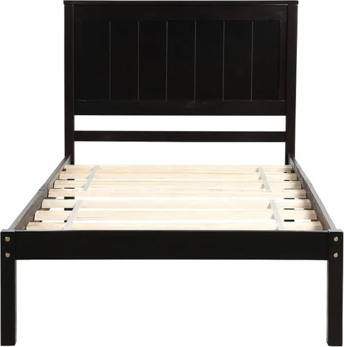 Vista 5 de Harper & Bright Designs Base de cama de madera de tamaño individual con cabecero y estribo, no necesita somier, espresso