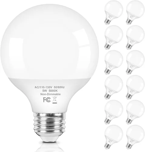 Vista 11 de Brightever Bombillas LED G25 equivalentes a 60 W, bombillas LED de globo blanco cálido de 2700 K con base E26 para baño, bombilla redonda de 5 W