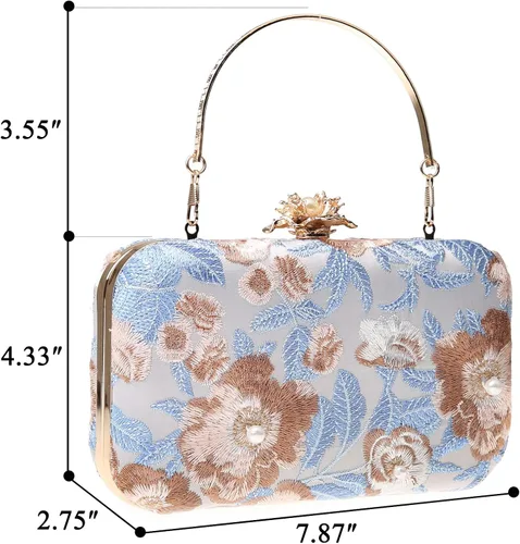 Vista 2 de Bolso de noche con bordado floral vintage para mujer, bolso de hombro para boda, fiesta, baile de graduación