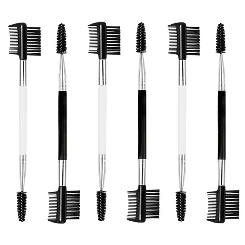 Vista 6 de Cepillo de pestañas de cejas 2PCS Peine de pestañas de cabeza 3 Cepillo de doble cabeza Cepillo de maquillaje Herramienta de aseo cosmético (negro)